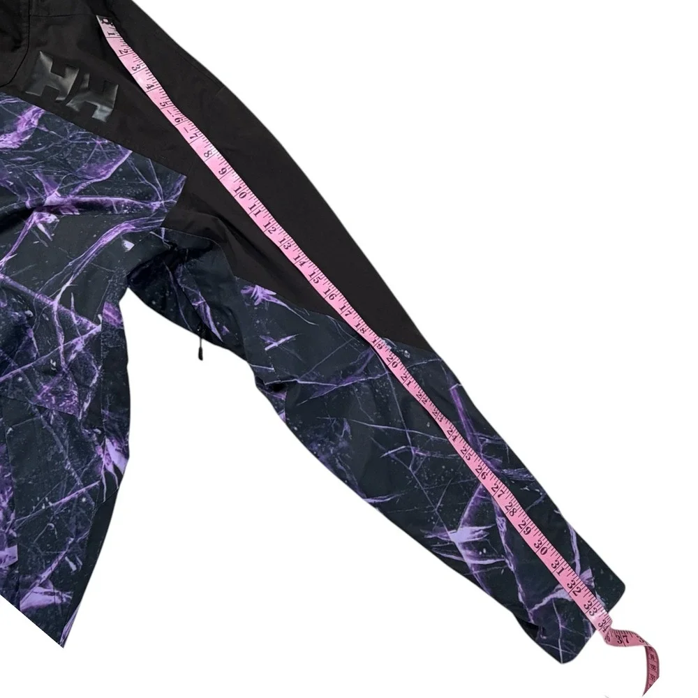 Helly Hansen ULLR Ski Jacket XL Relaxed Fit Purple Black Ice Print Hooded Shell